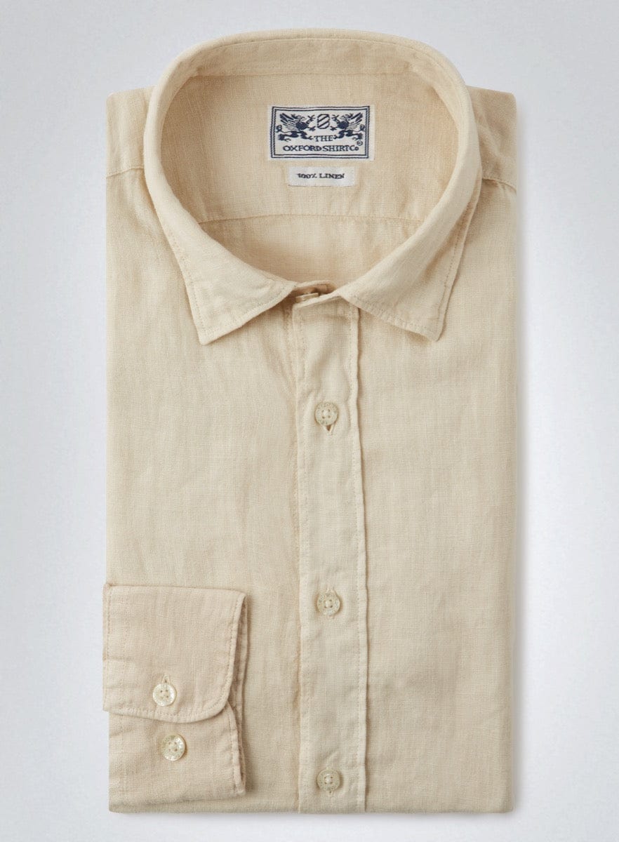 Mens Hidden Button Linen Shirt in Natural Oxford Shirt Co