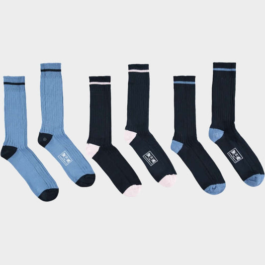 3 Pack of Socks in Blue Contrast