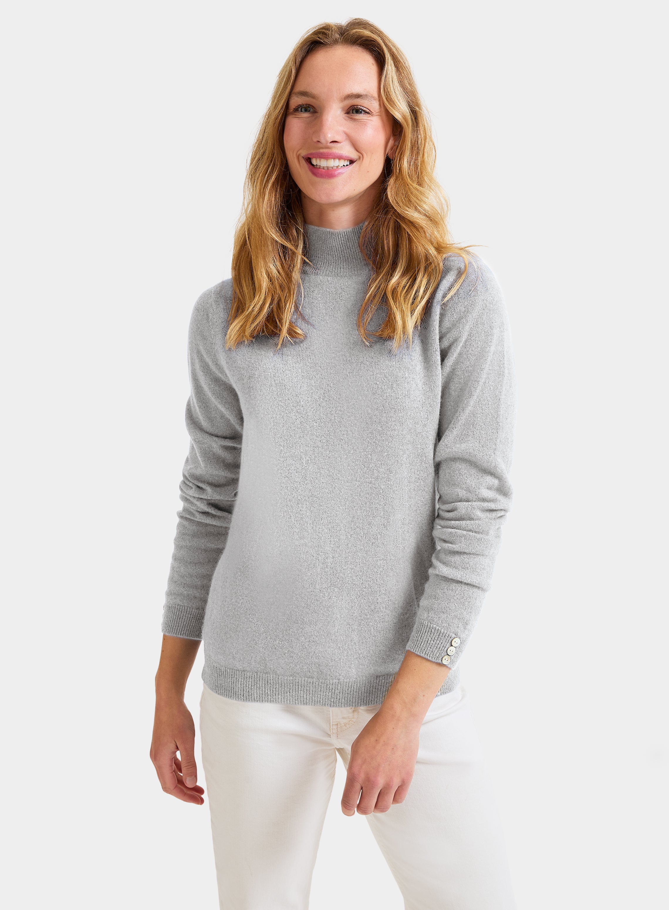 Womens Roll Neck Cashmere Jumper in Light Grey Oxford Shirt Co