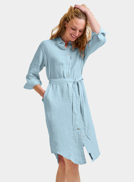 Linen Shirt Dress - Light Blue