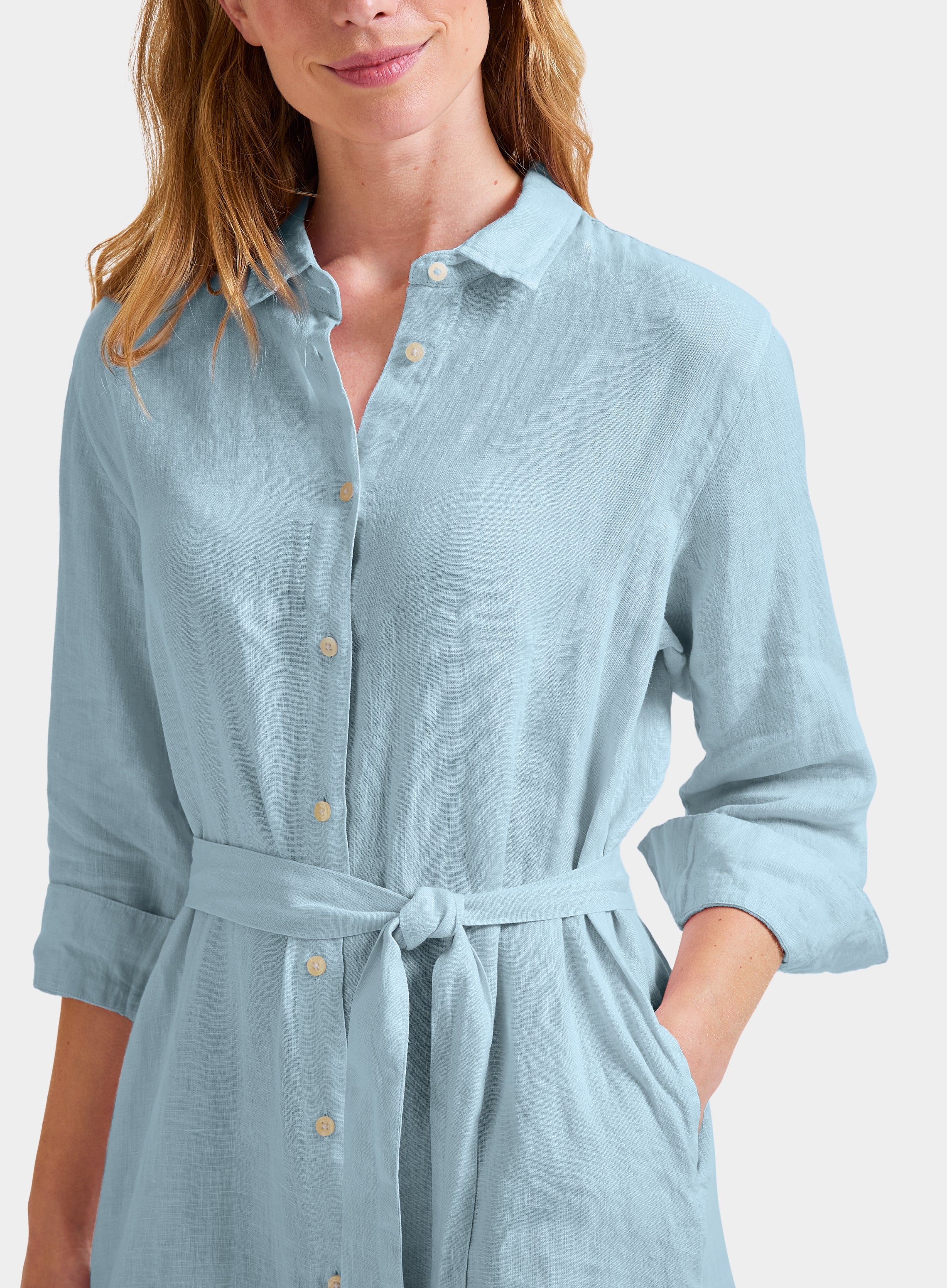 Linen Shirt Dress Light Blue