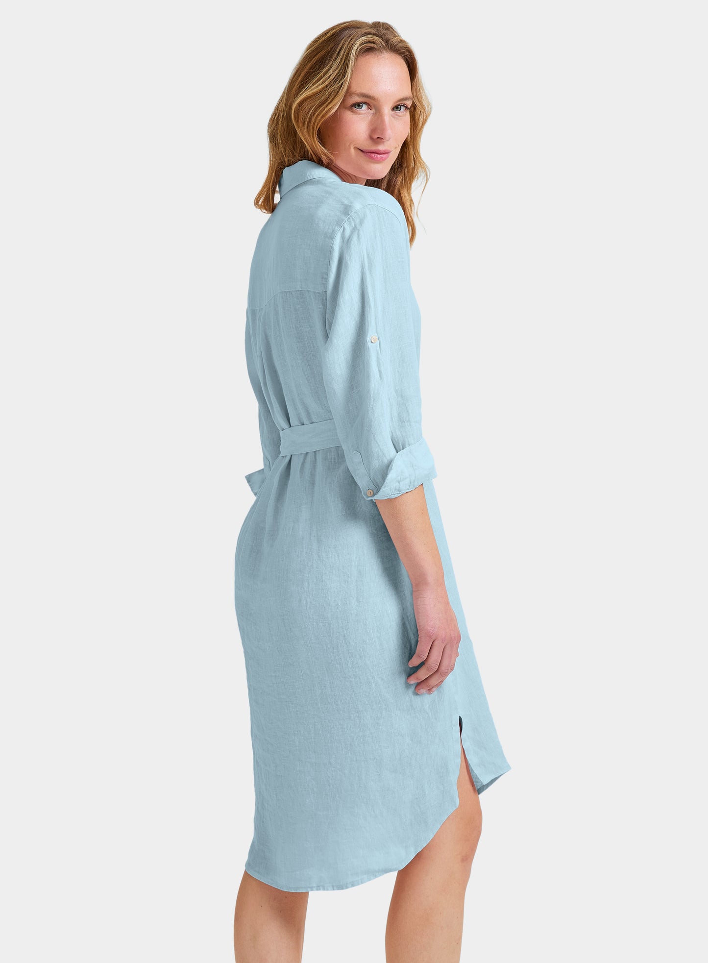 Linen Shirt Dress - Light Blue