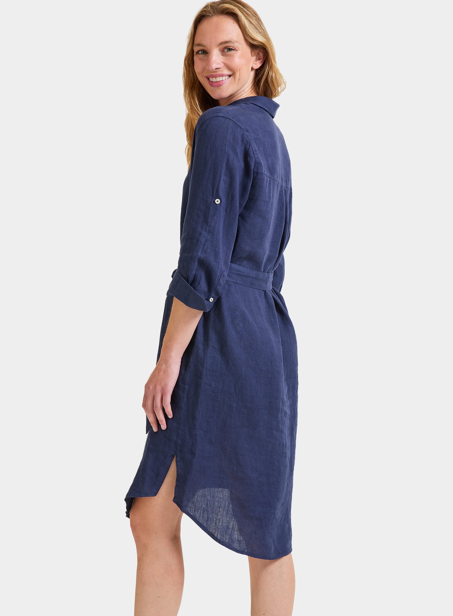 Linen Shirt Dress - Navy