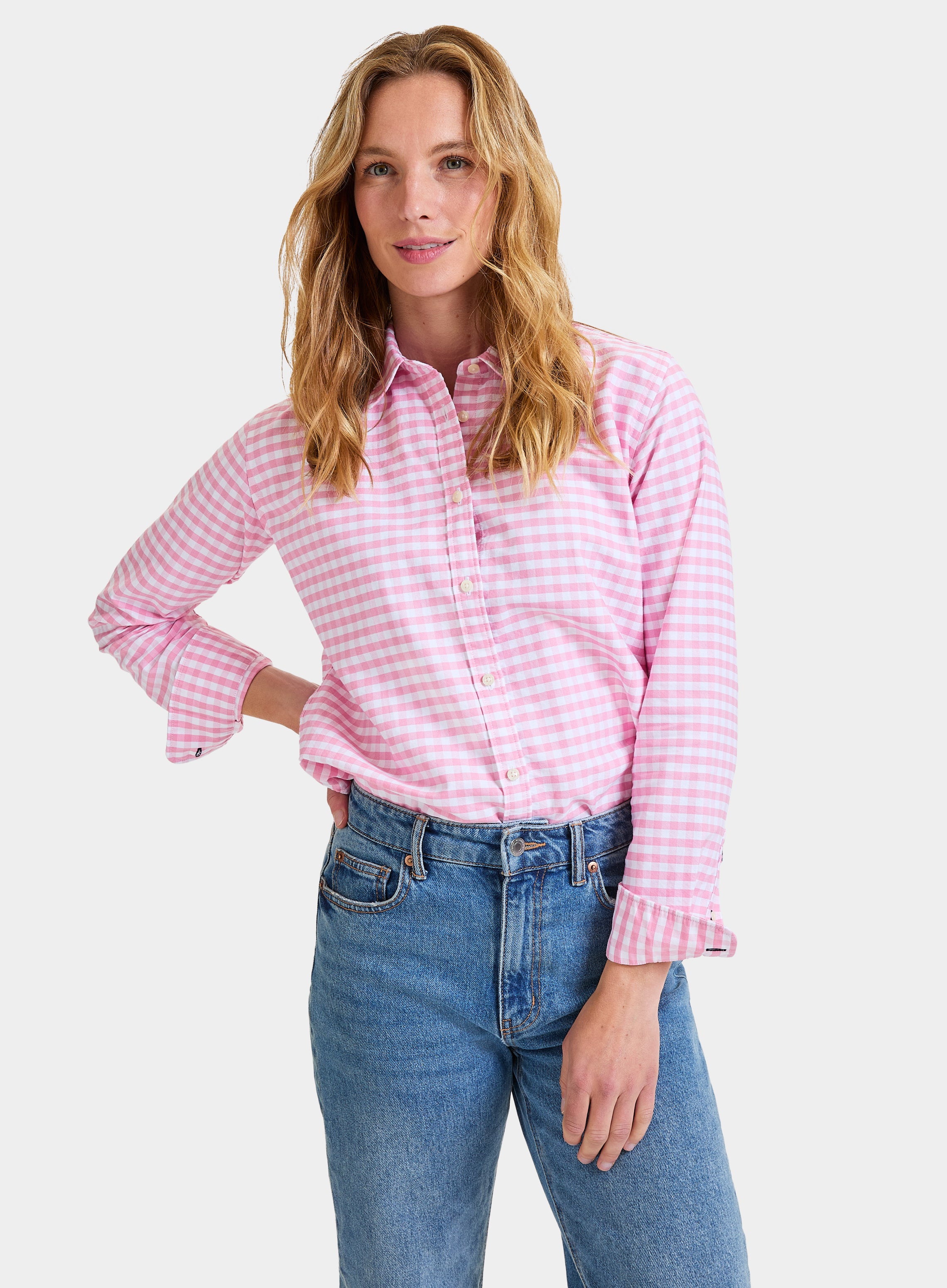 Womens Classic Oxford Shirt in Pink Check Oxford Shirt Co