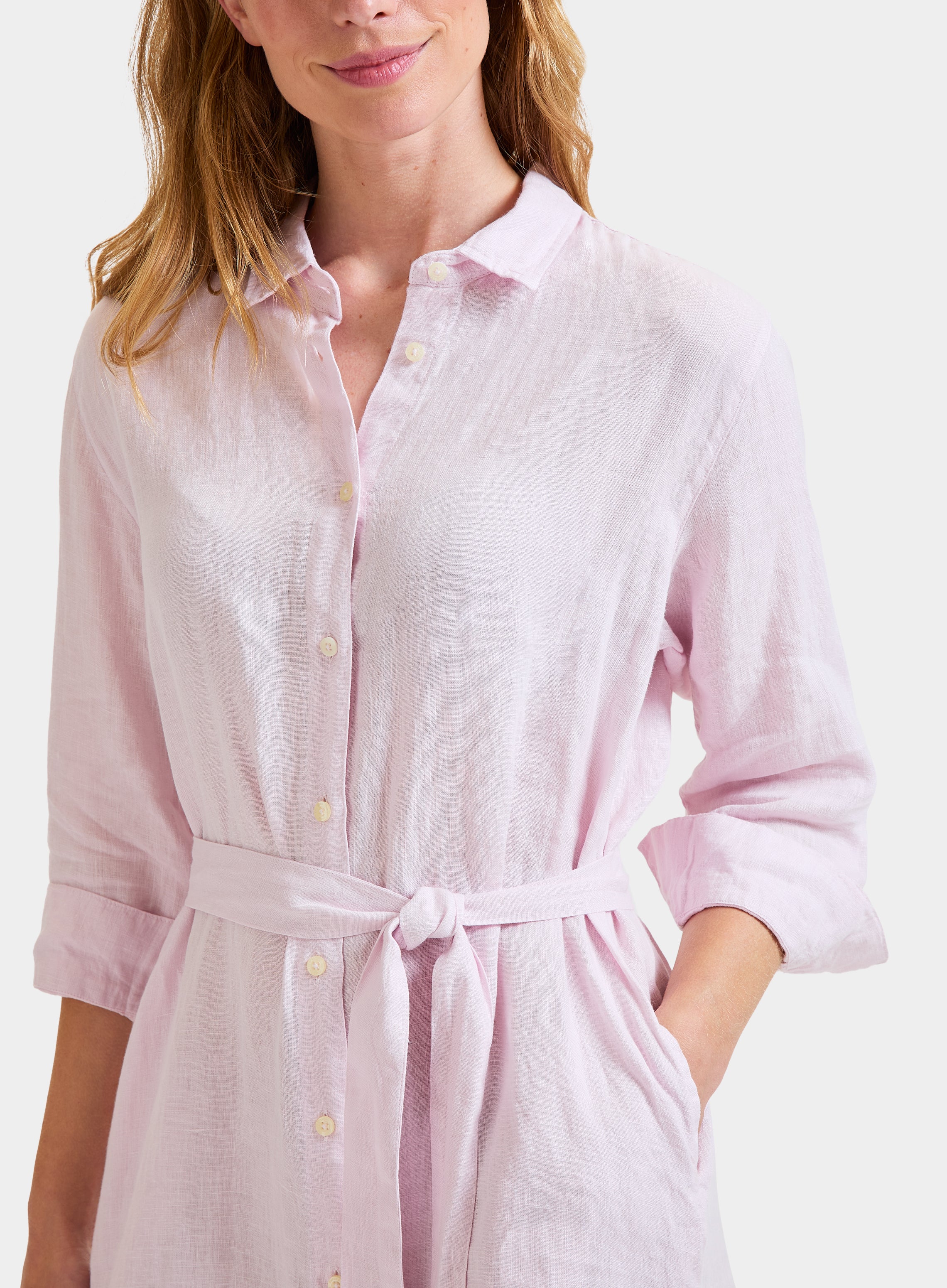 Pink linen shirt dress best sale