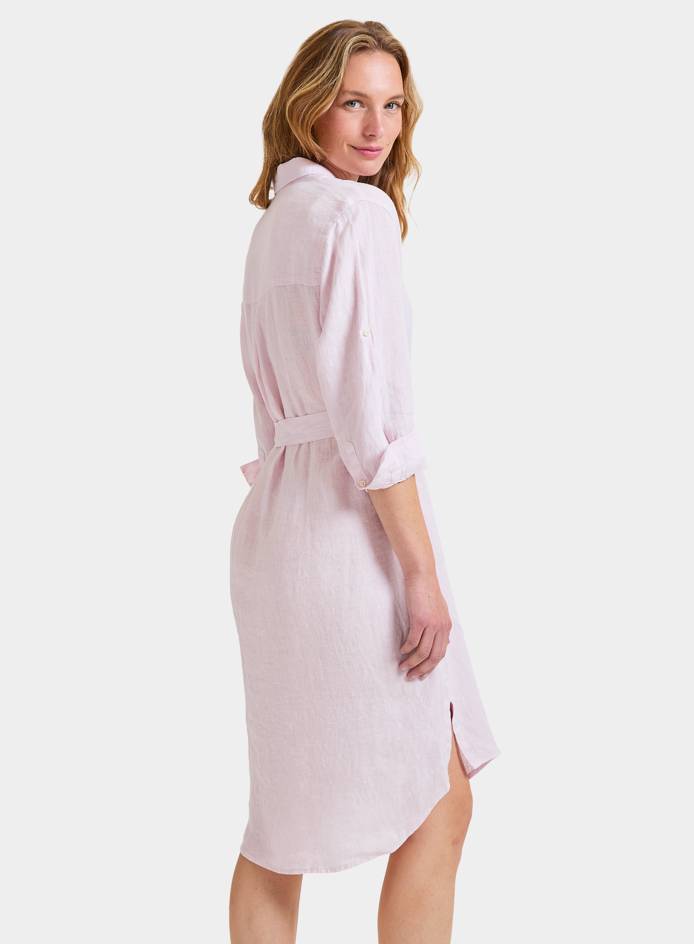 Linen Shirt Dress Pink