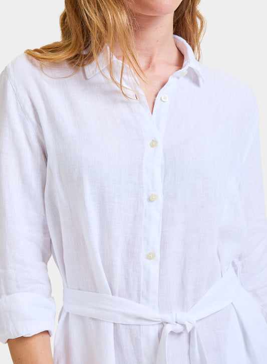 Linen Shirt Dress - White