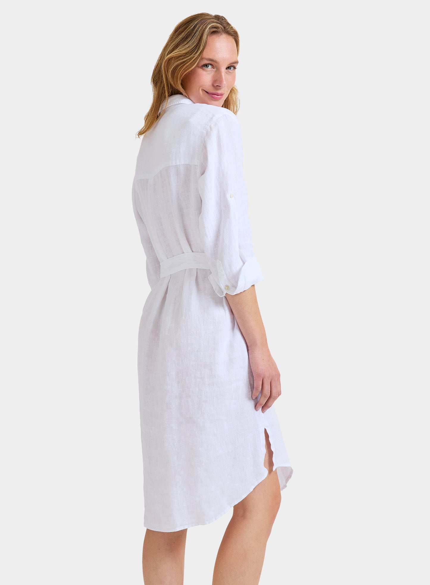 Linen Shirt Dress - White