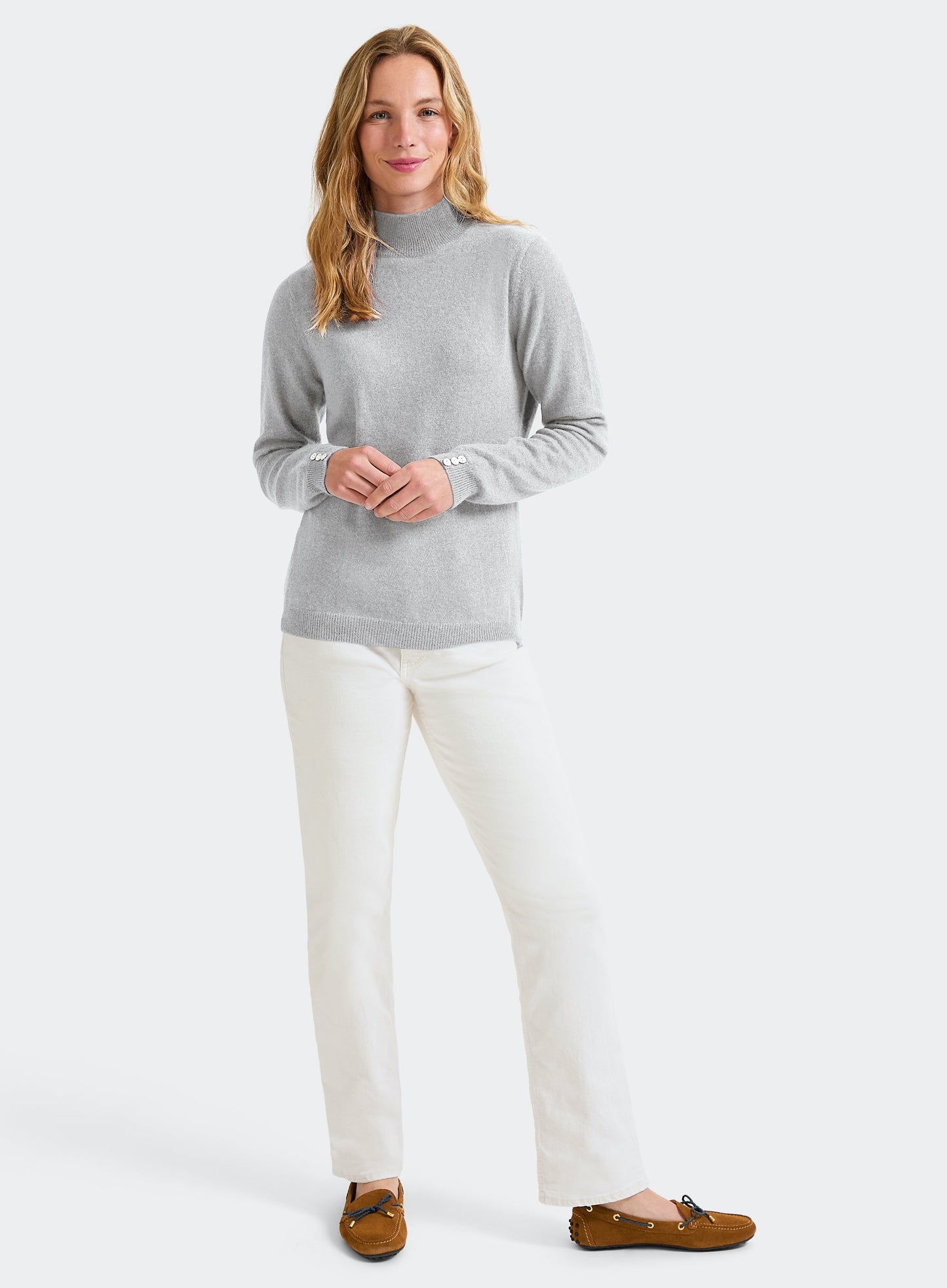 Cashmere Roll Neck in Light Grey