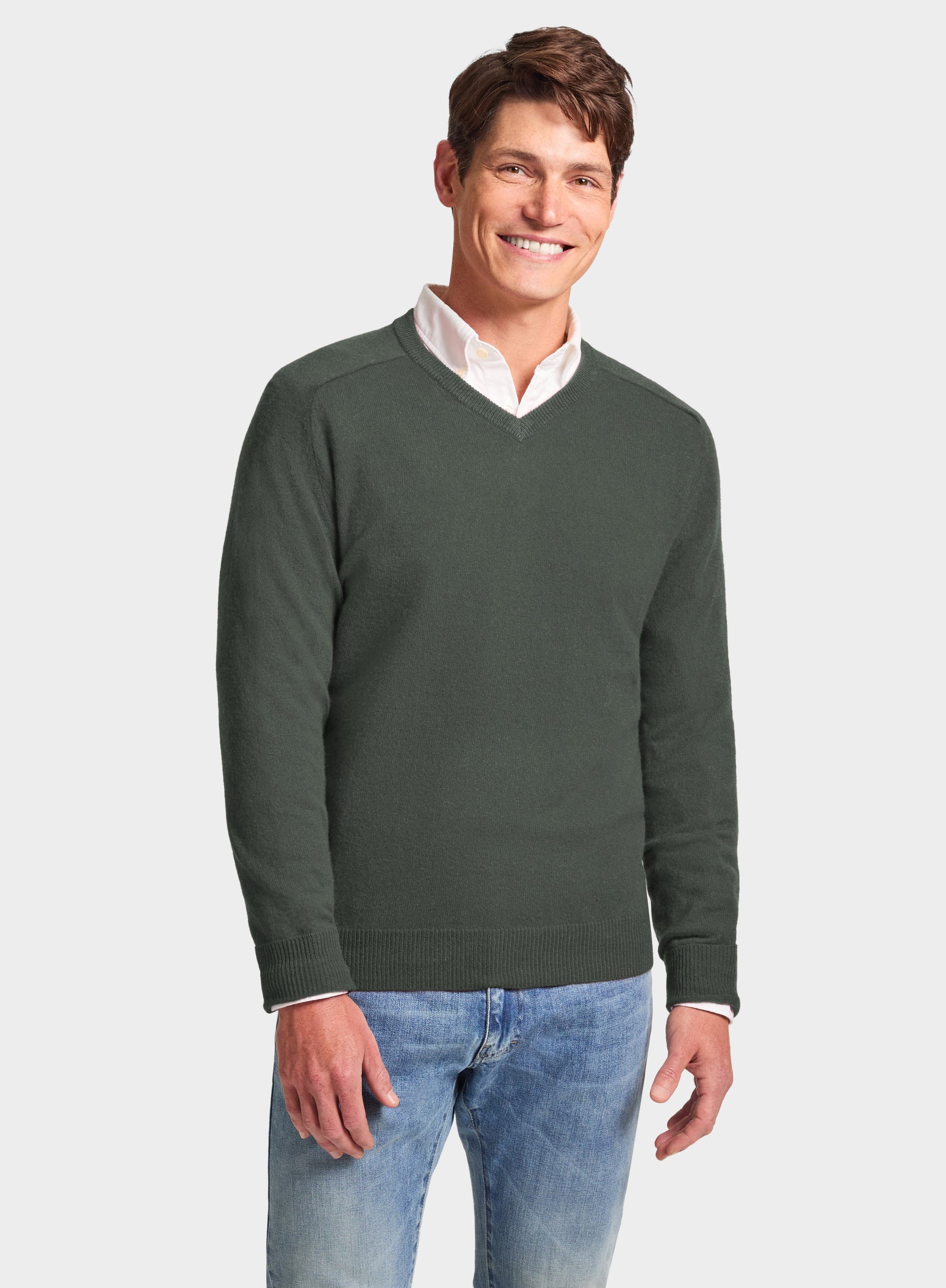 Cashmere V Neck in Highland Green