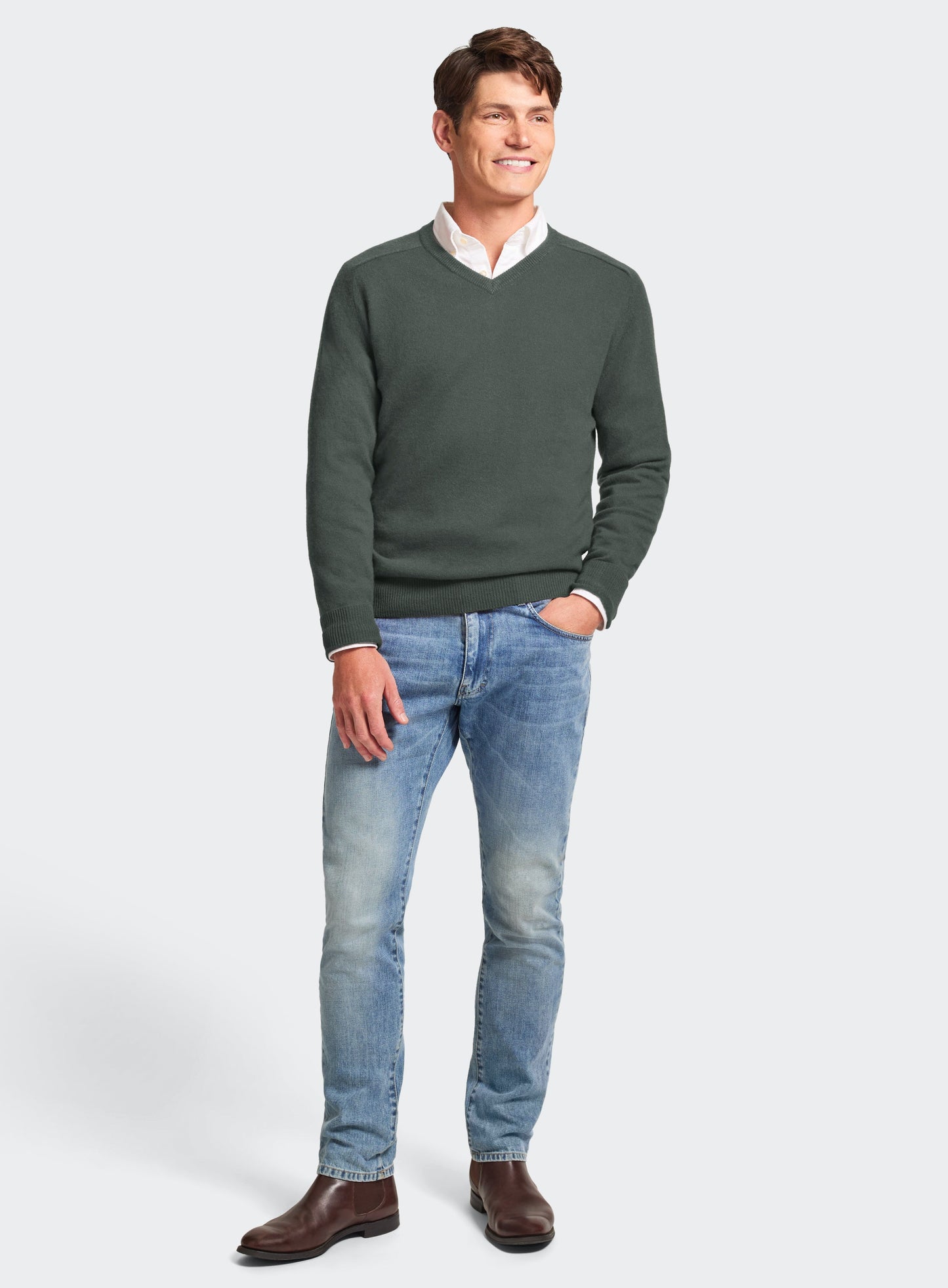 Cashmere V Neck in Highland Green