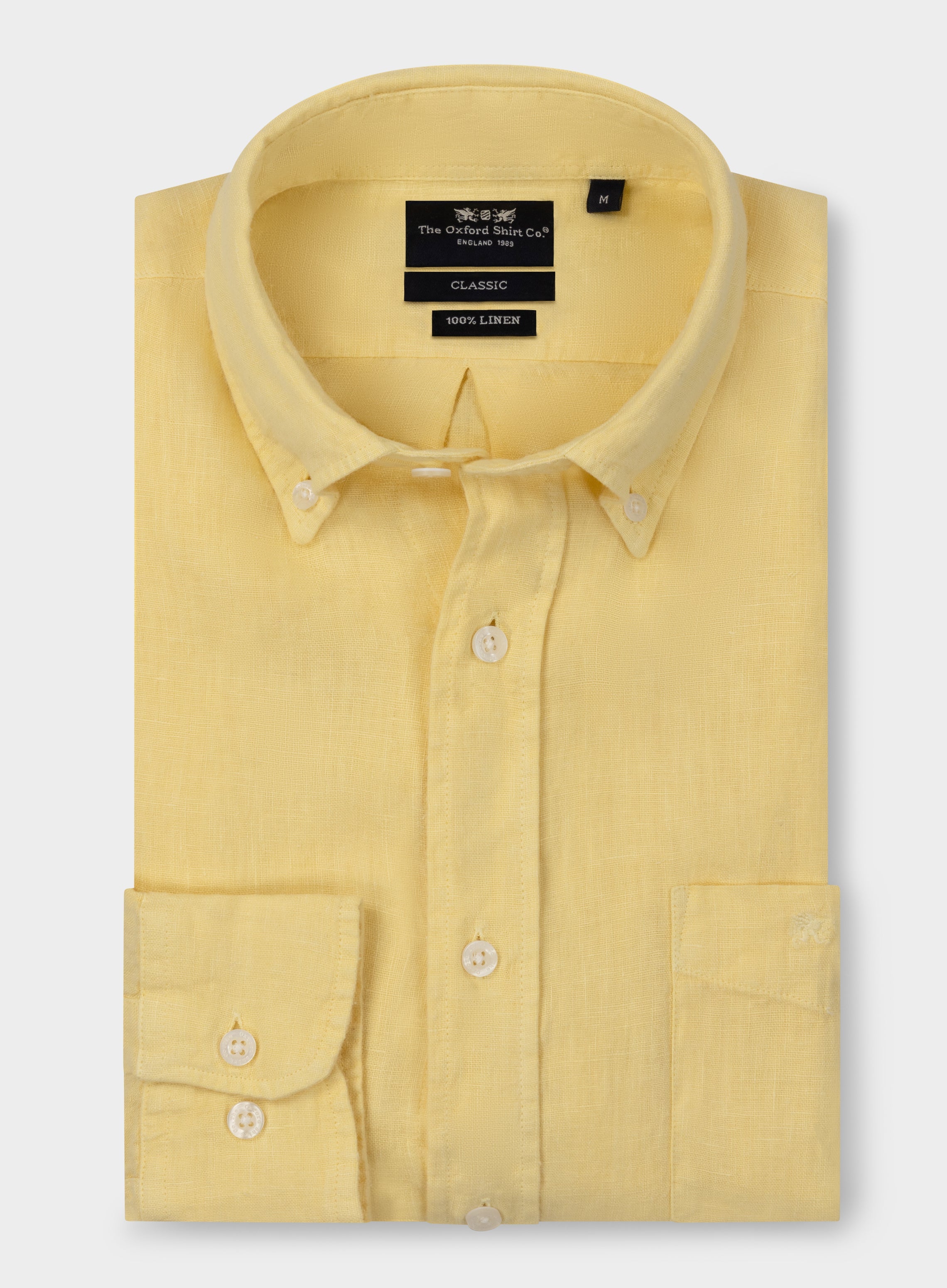 Mens Button Down Linen Shirt in Lemon Oxford Shirt Co