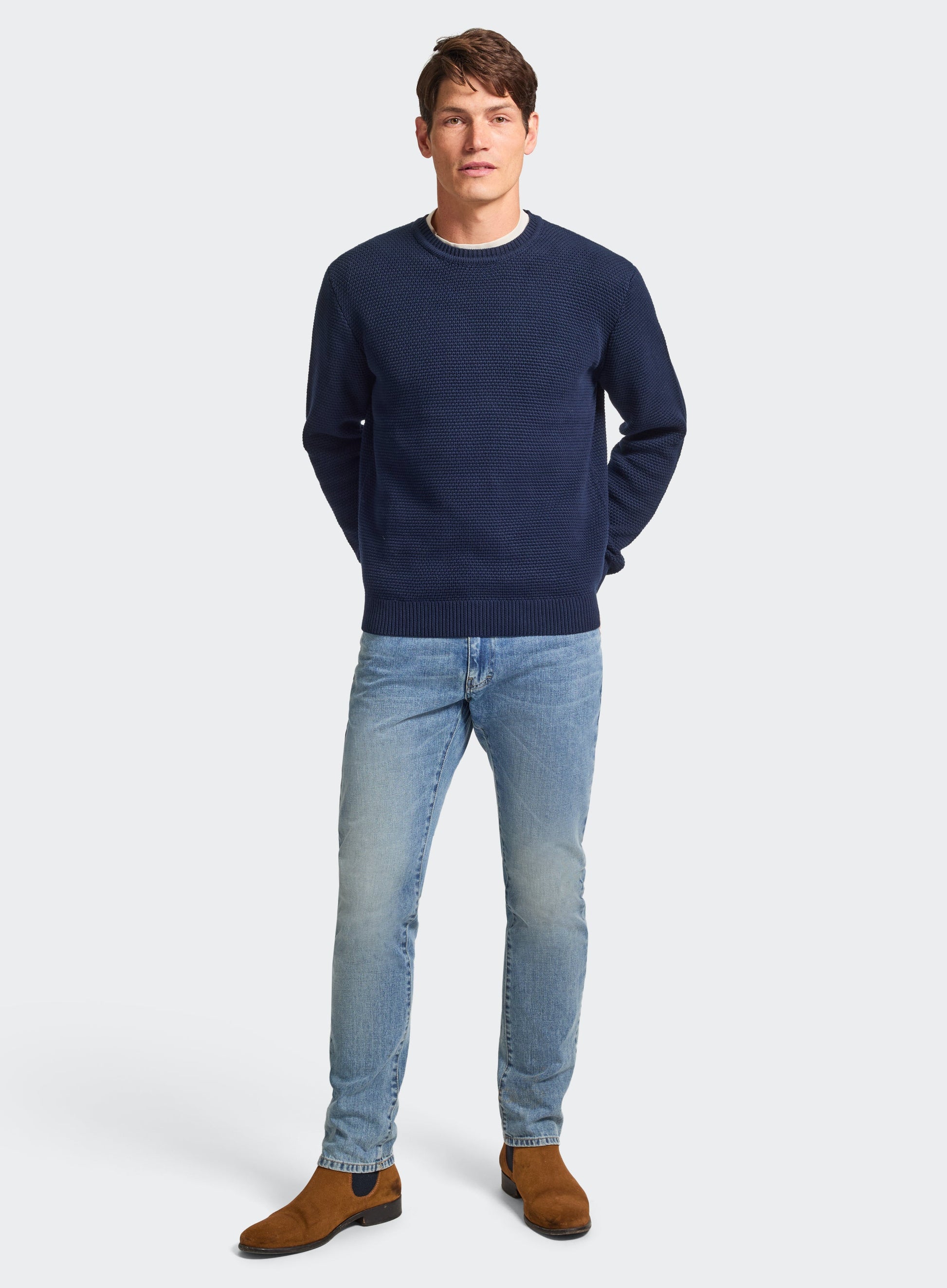 Cotton Blackberry Crew Neck in Navy