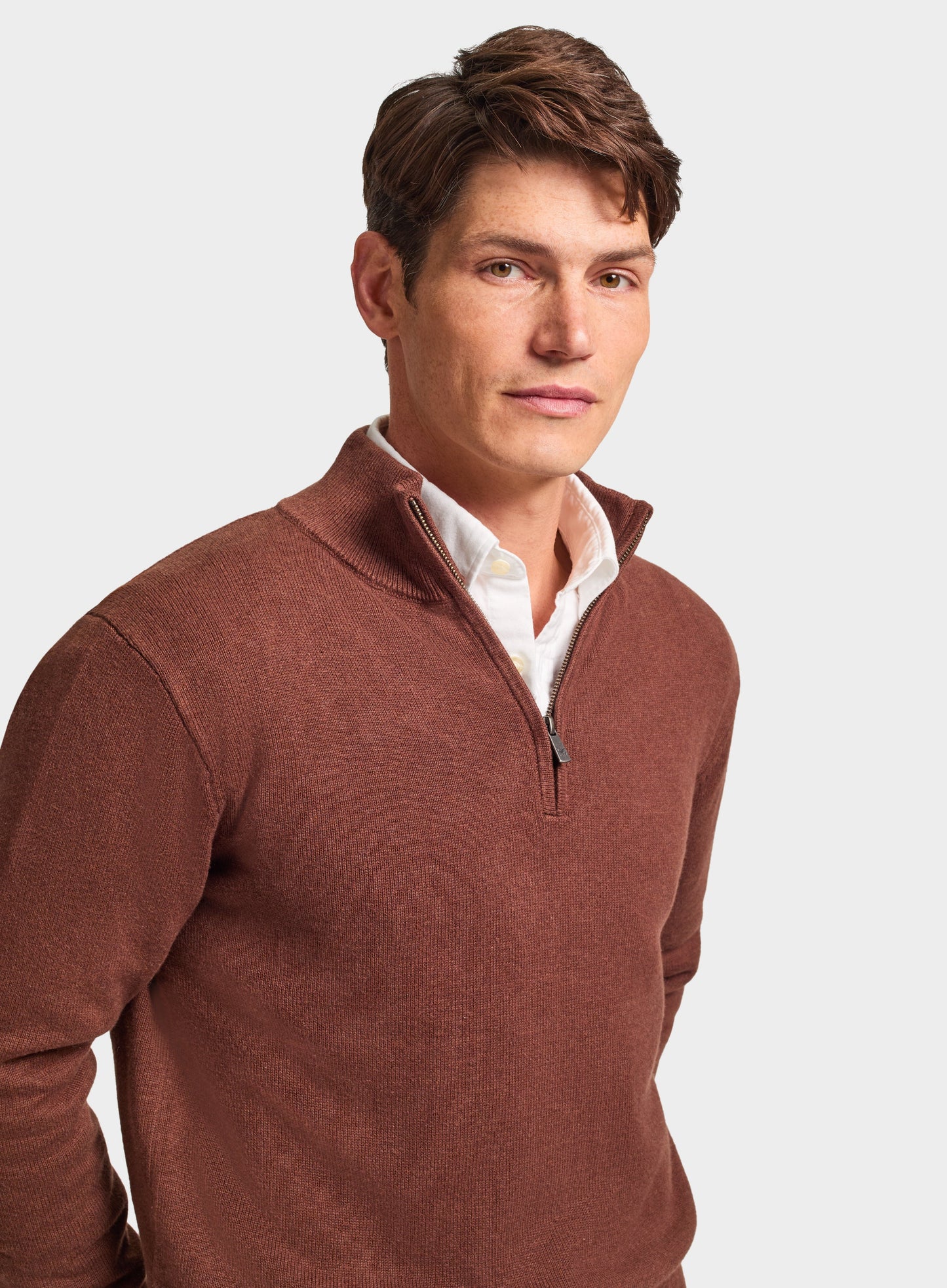 Cotton Cashmere 1/4 Zip in Brown