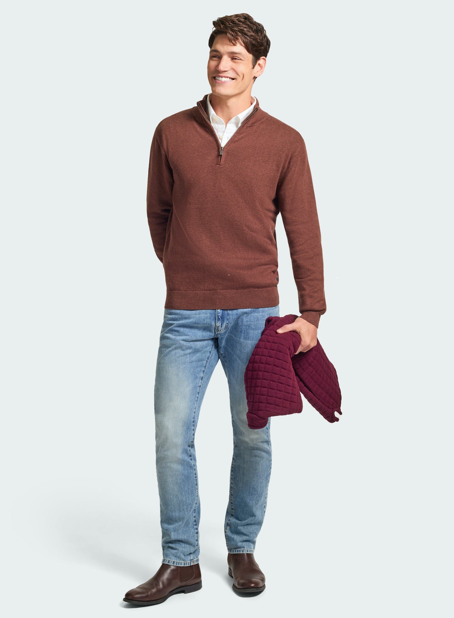 Cotton Cashmere 1/4 Zip in Brown