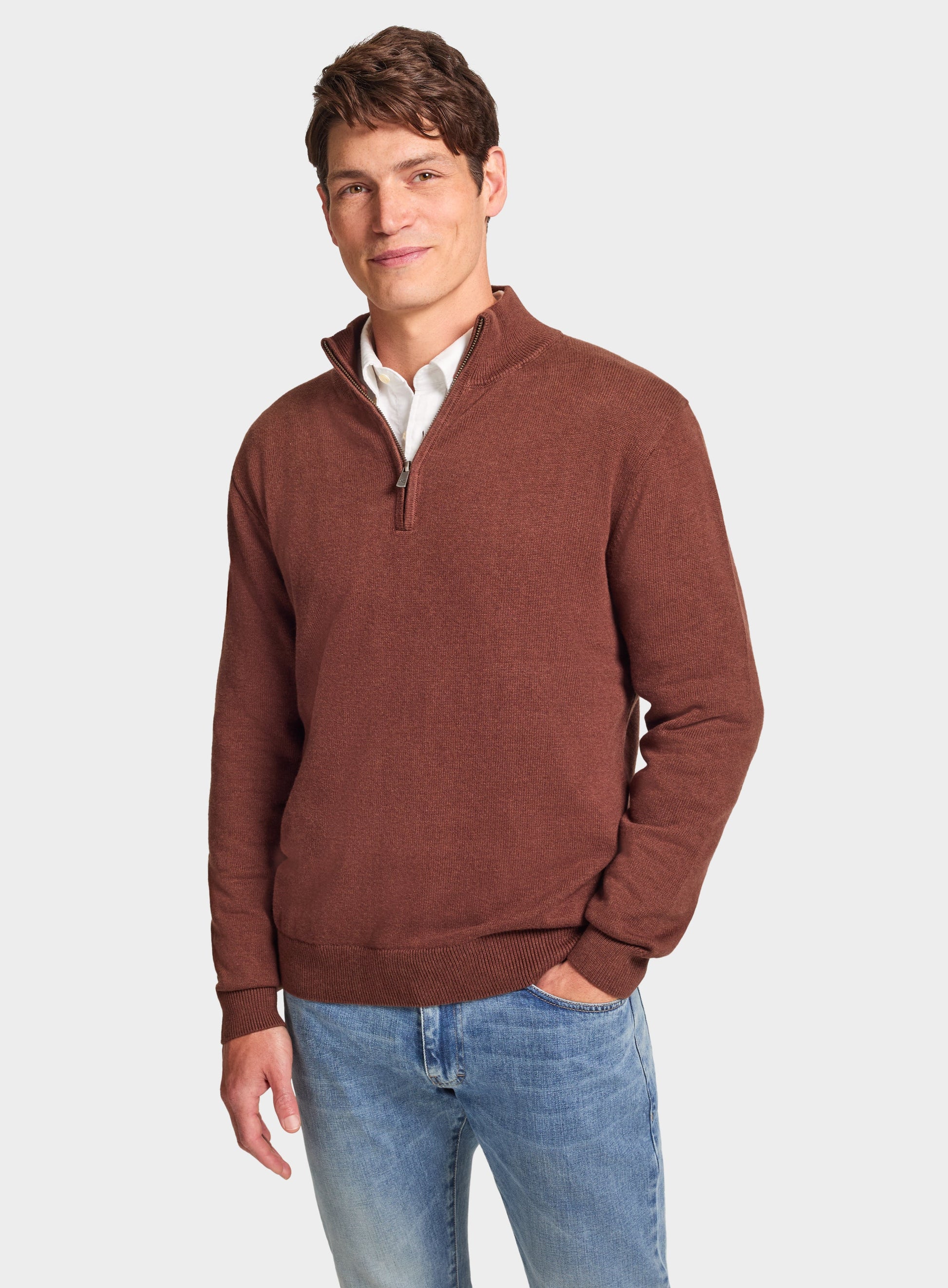 Cotton Cashmere 1/4 Zip in Brown