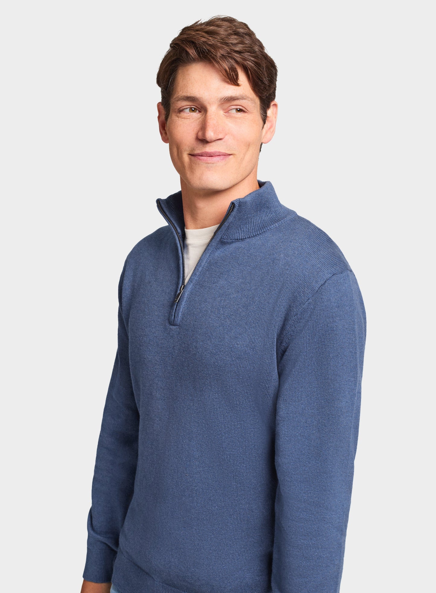 Cotton Cashmere 1/4 Zip in Denim