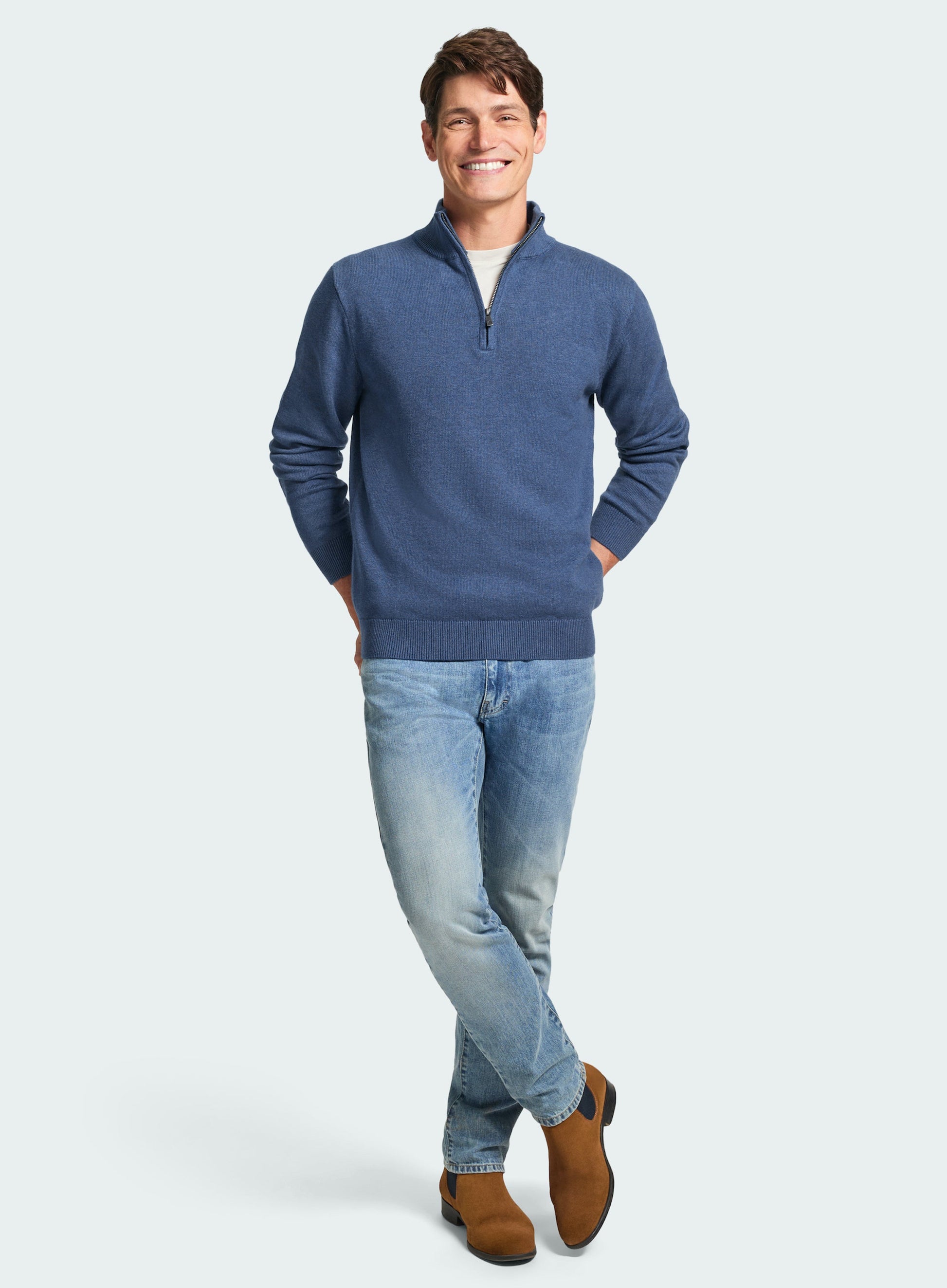 Cotton Cashmere 1/4 Zip in Denim