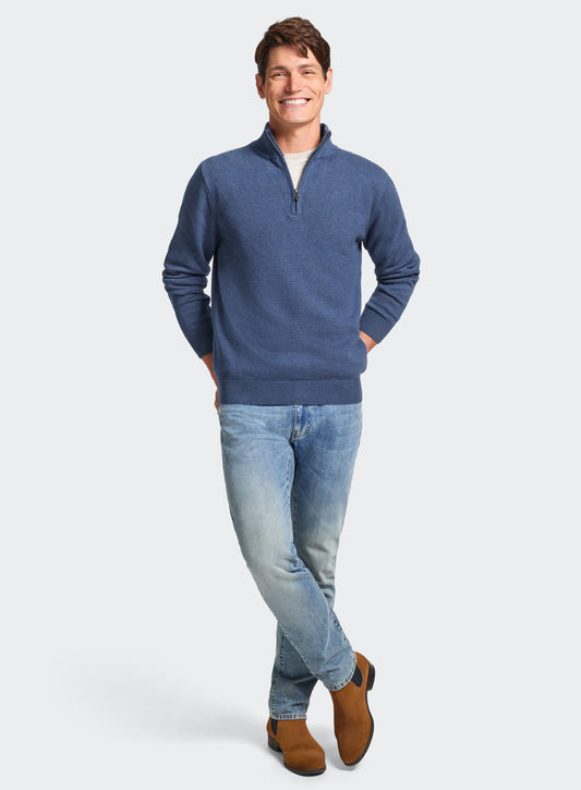 Cotton Cashmere 1/4 Zip in Denim