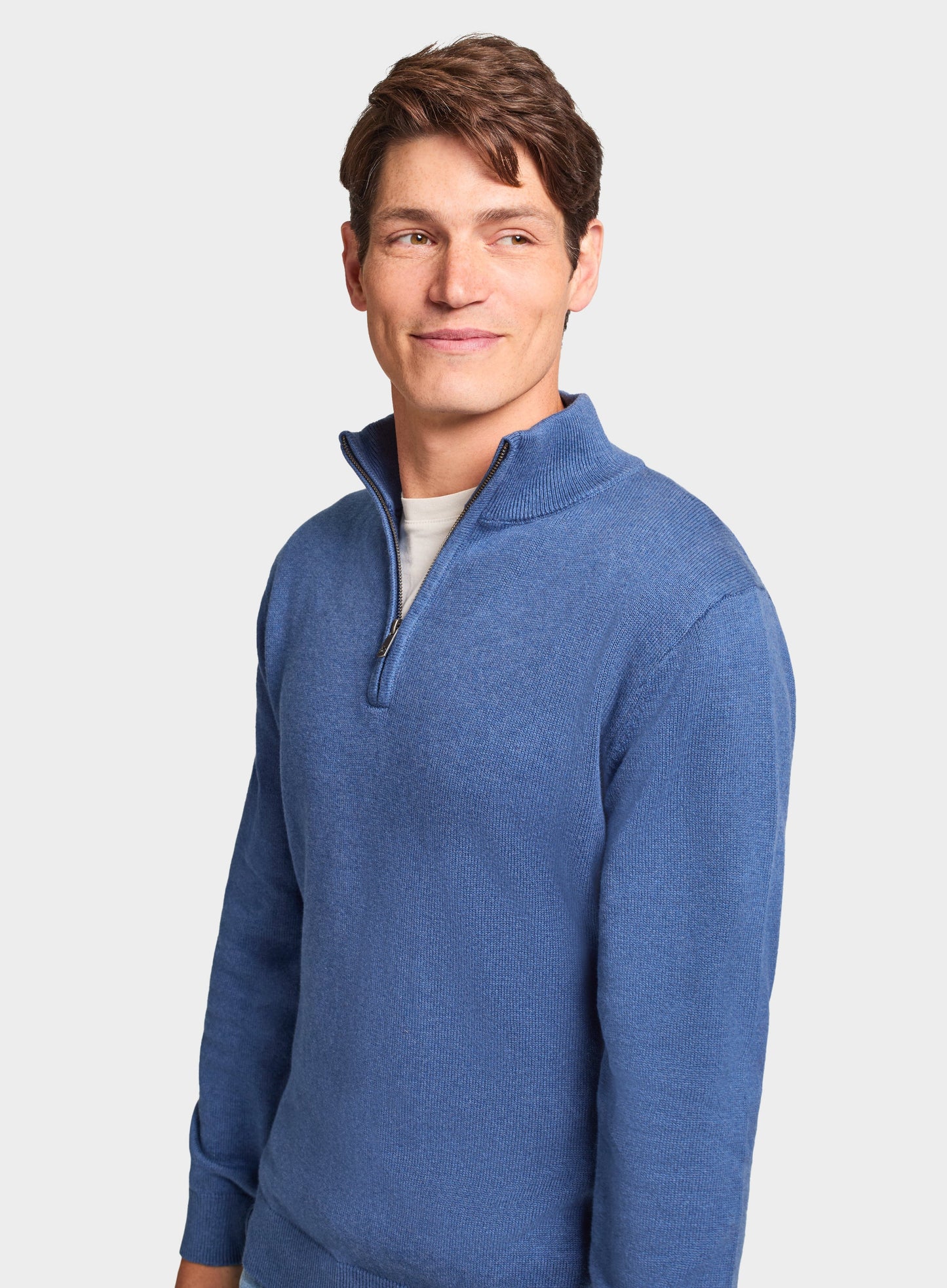 Cotton Cashmere 1/4 Zip in Harbour Blue