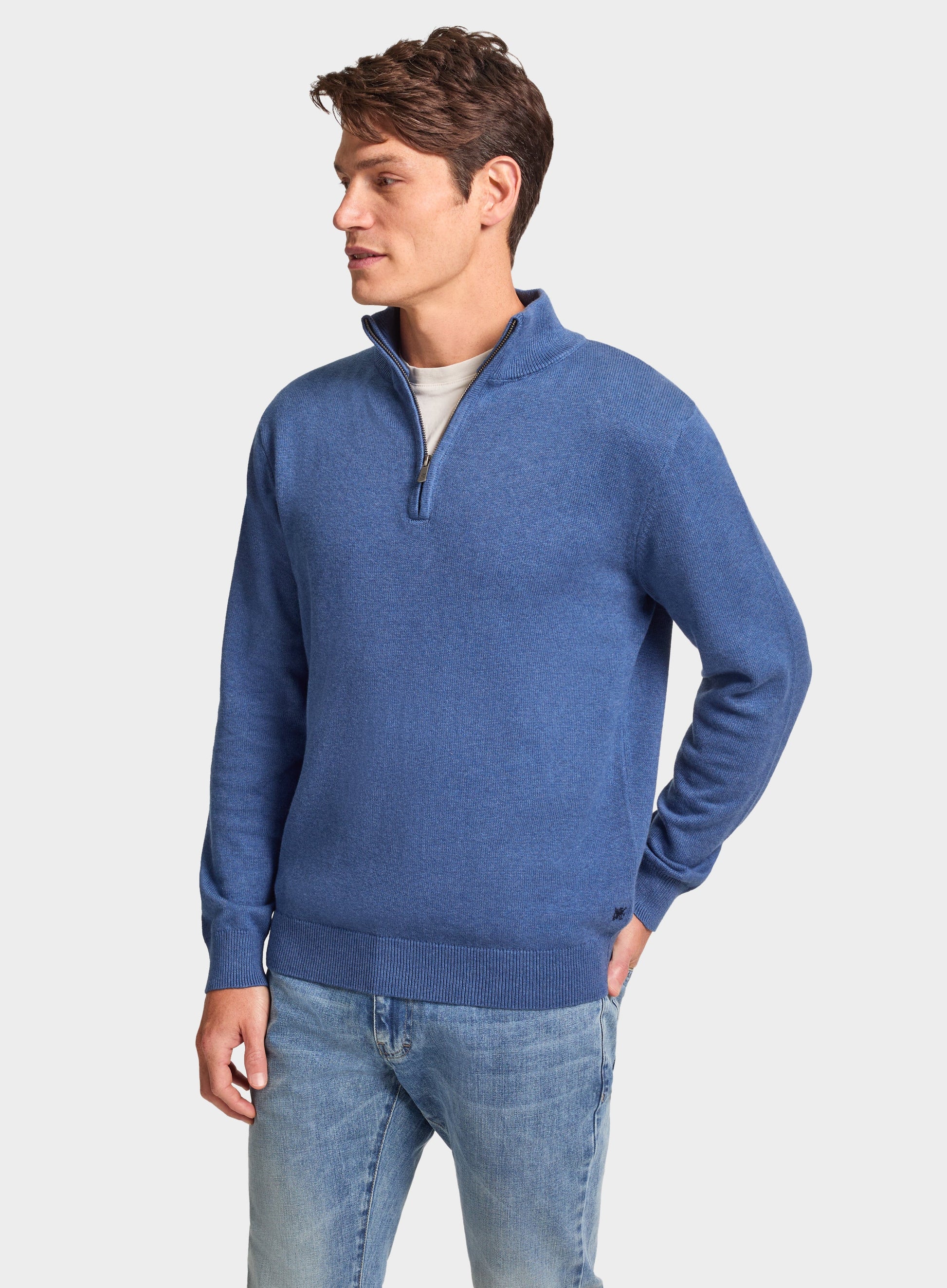 Cotton Cashmere 1/4 Zip in Harbour Blue