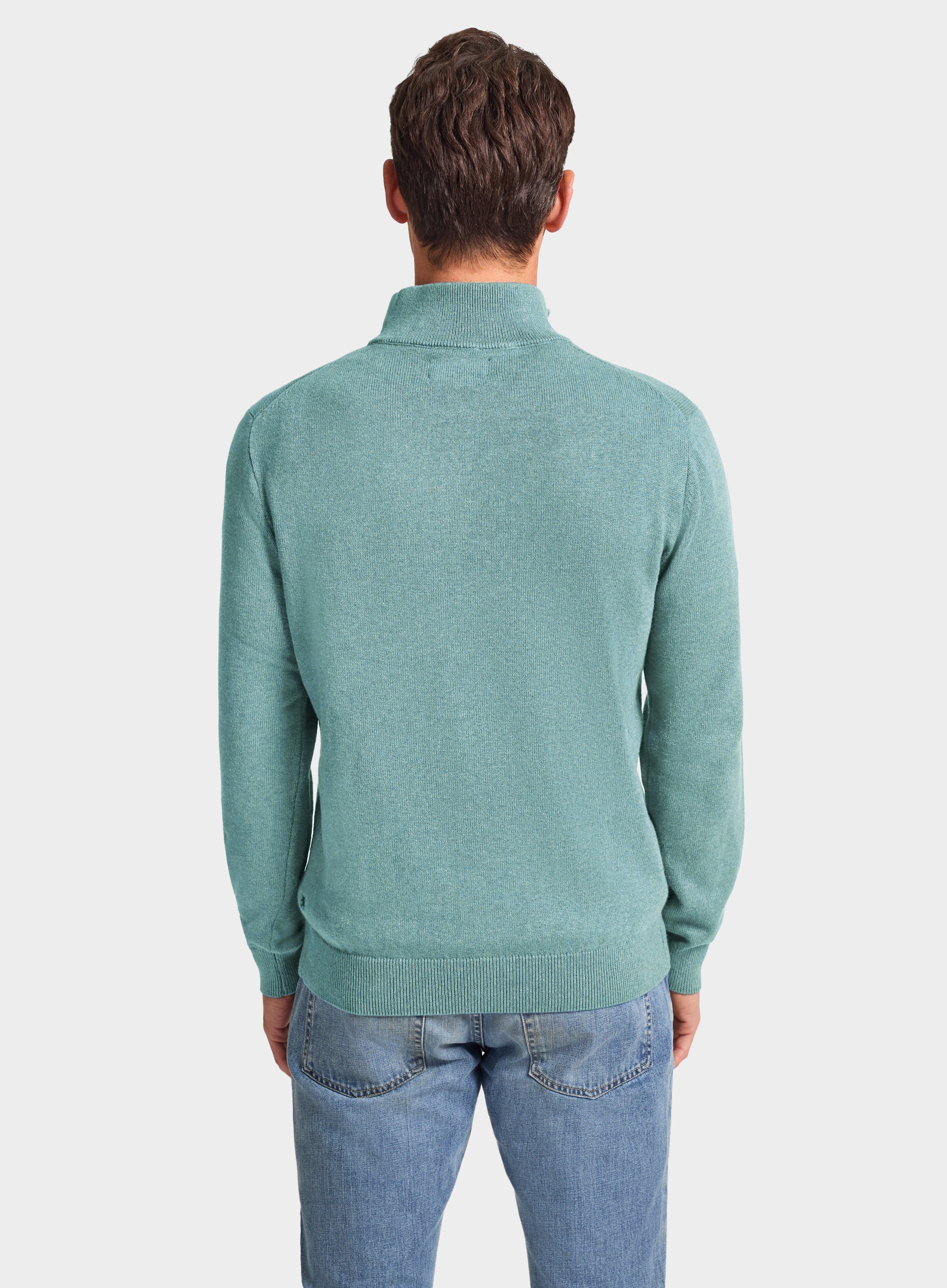 Mens Cotton Cashmere 1 4 Zip Jumper in Mint Oxford Shirt Co