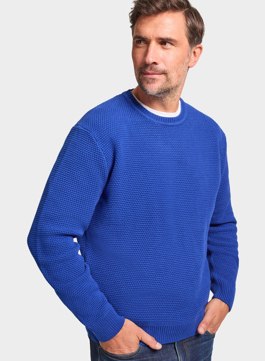 Cotton Waffle Crew Neck in Blue