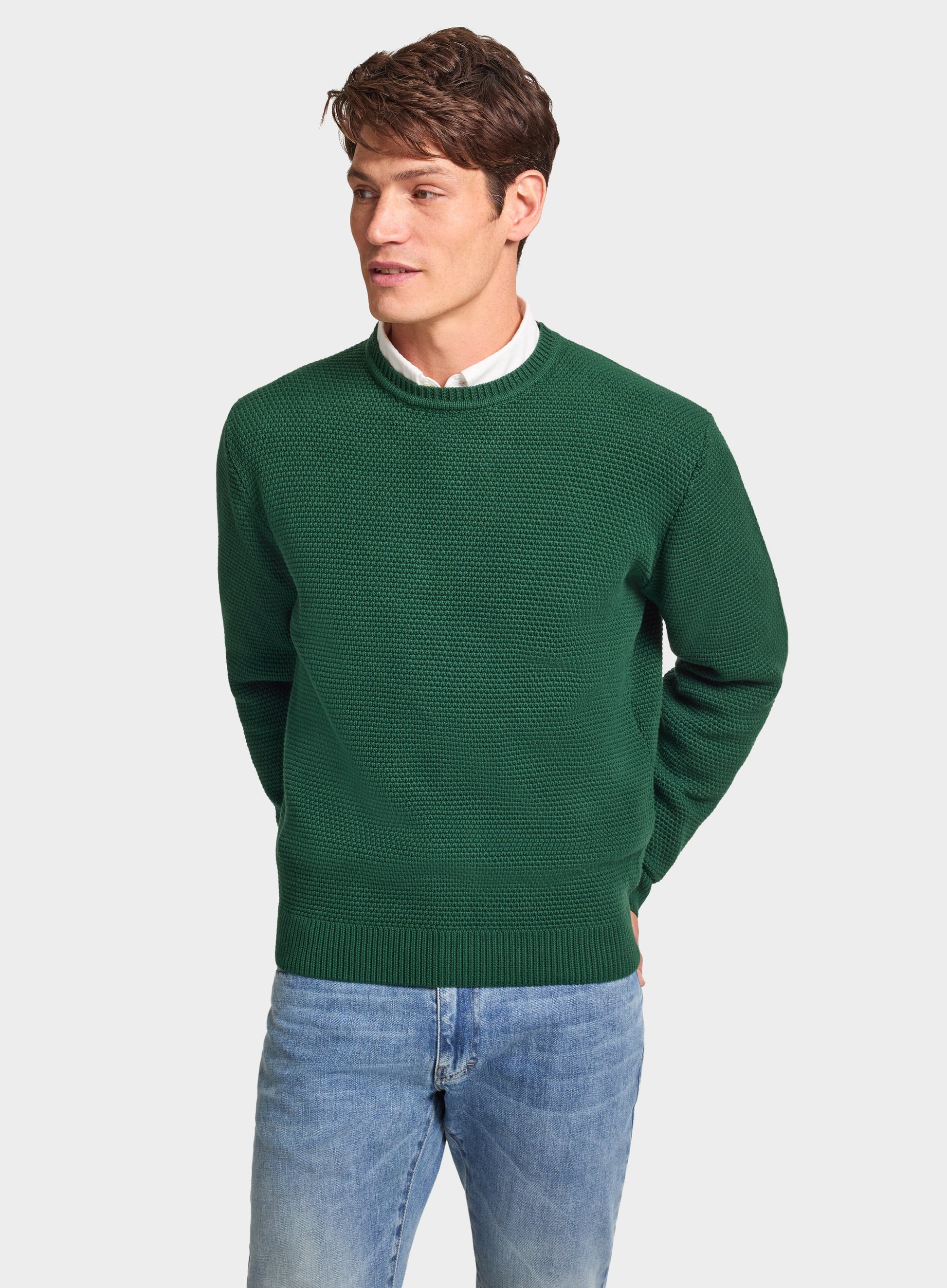 Cotton Waffle Crew Neck in Green