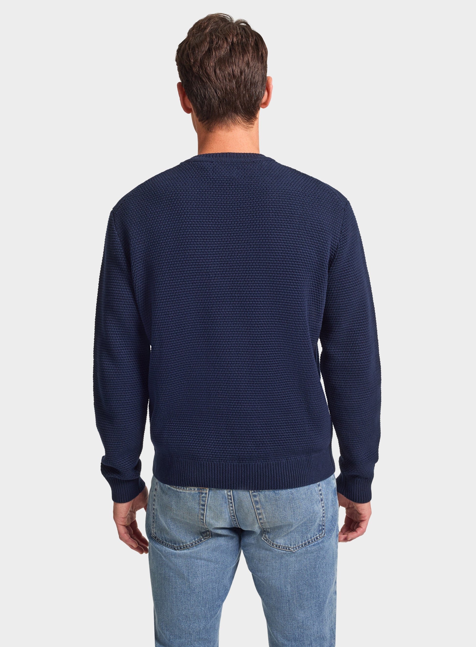 Cotton Waffle Crew Neck in Navy