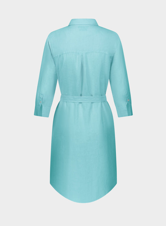 Linen Shirt Dress - Aqua