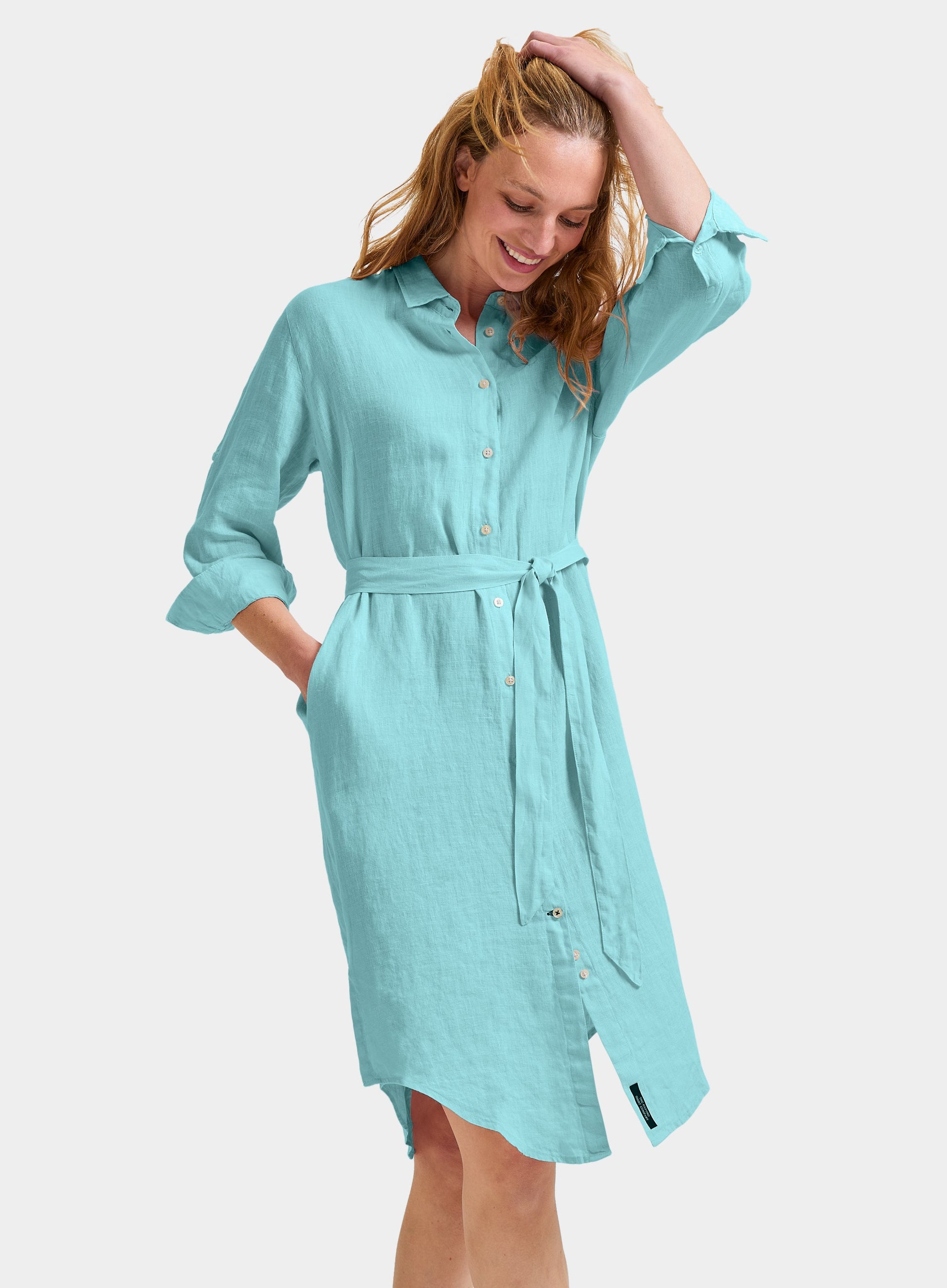 Linen Shirt Dress - Aqua