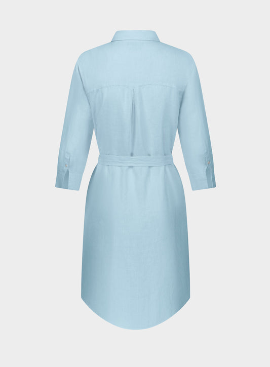 Linen Shirt Dress - Light Blue