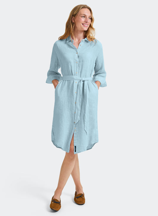 Linen Shirt Dress - Light Blue