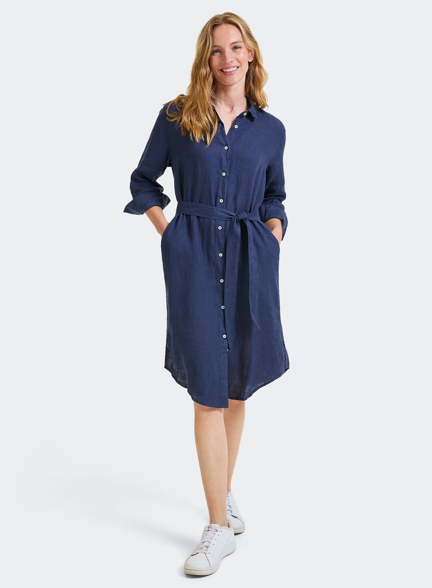 Linen Shirt Dress - Navy