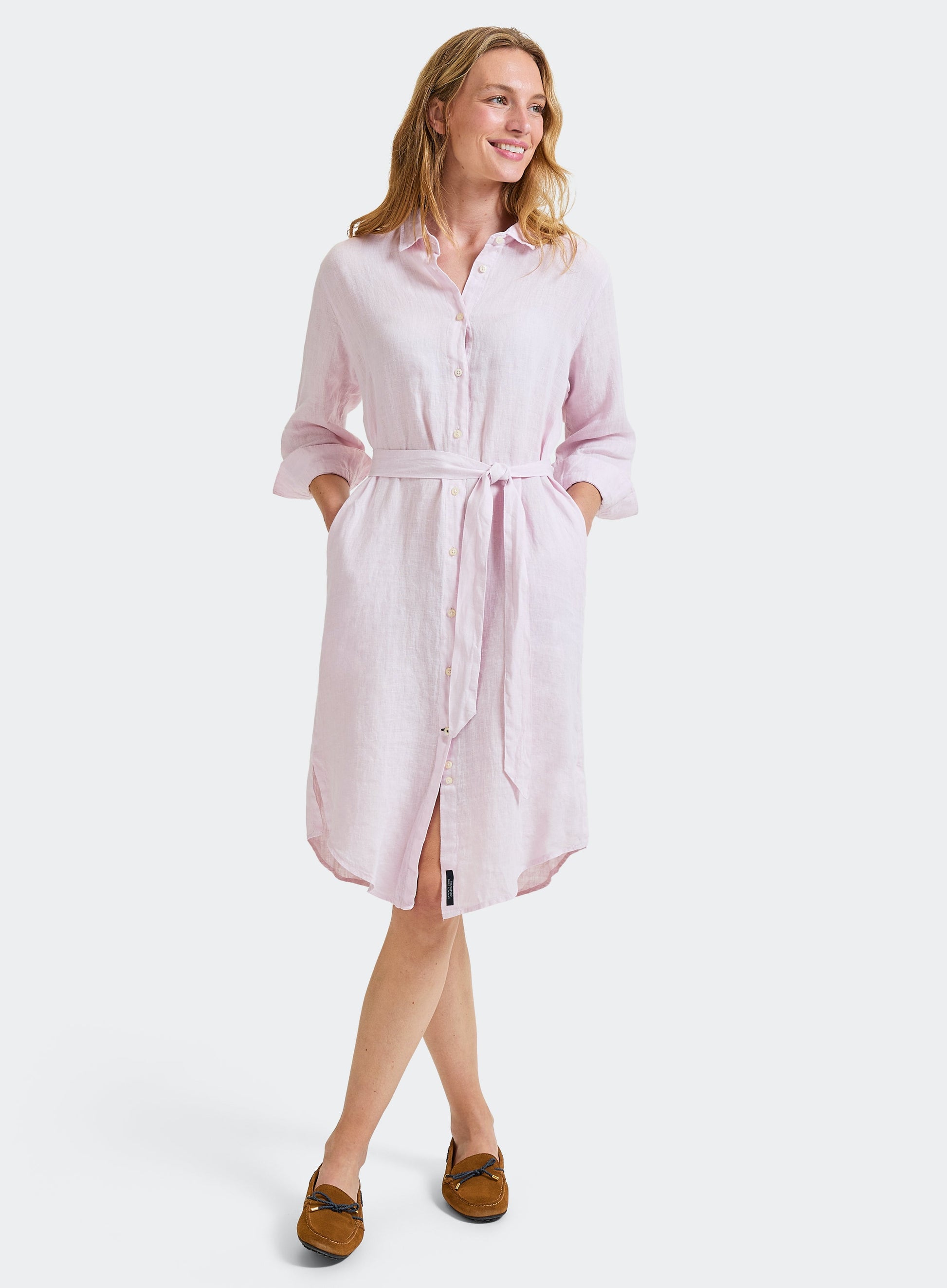 Linen Shirt Dress - Pink