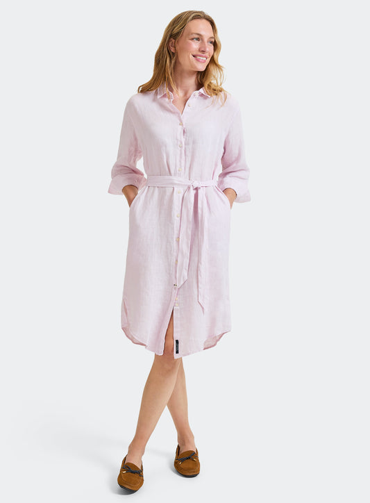 Linen Shirt Dress - Pink