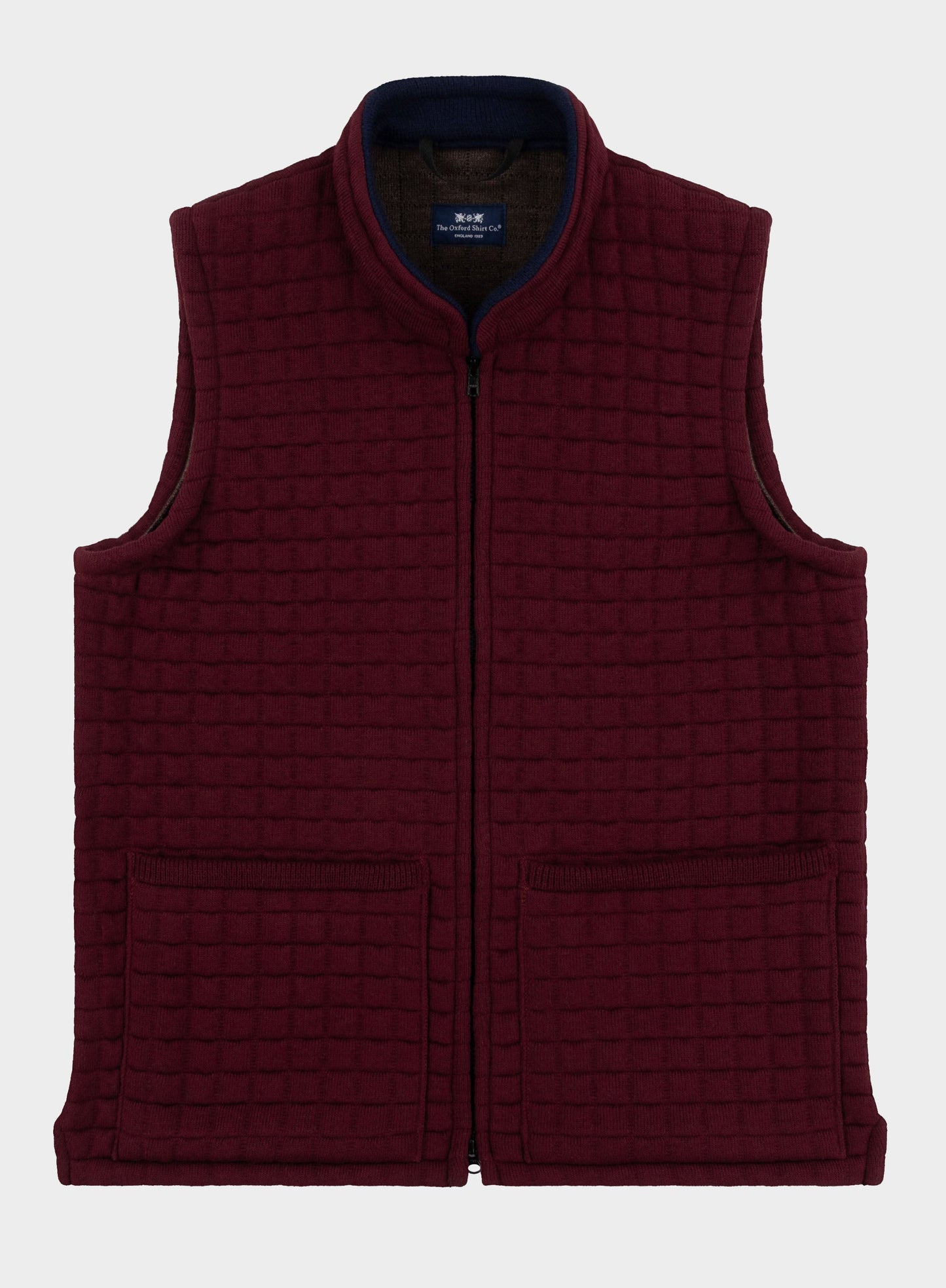 Quilted Nehru Wool Gilet - Burgundy