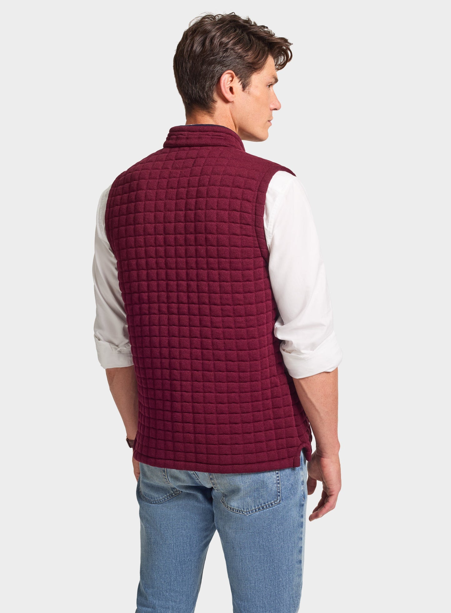 Quilted Nehru Wool Gilet - Burgundy