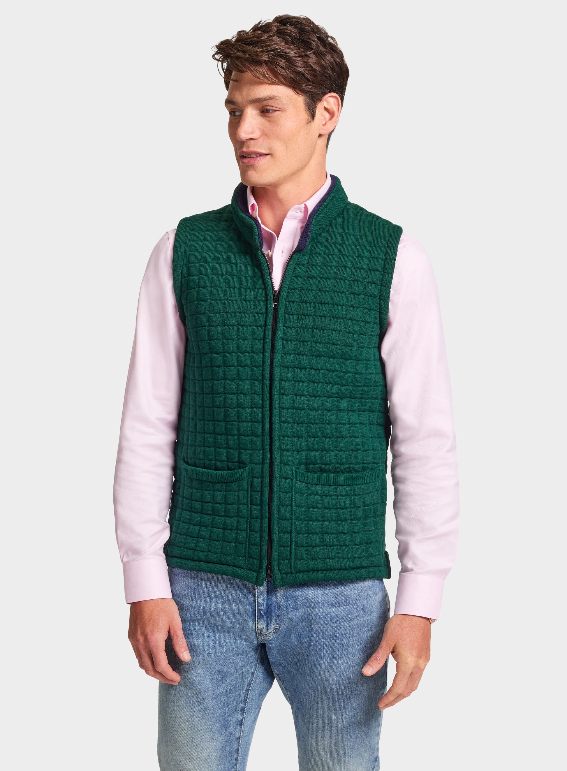 Quilted Nehru Wool Gilet - Green