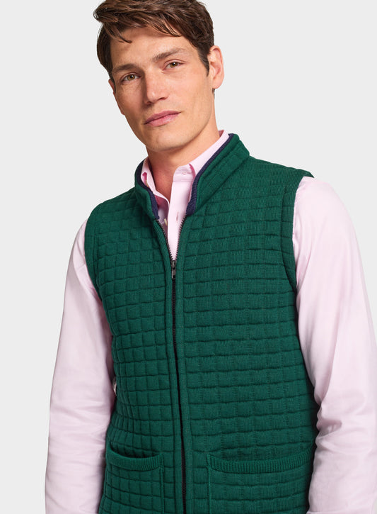 Quilted Nehru Wool Gilet - Green