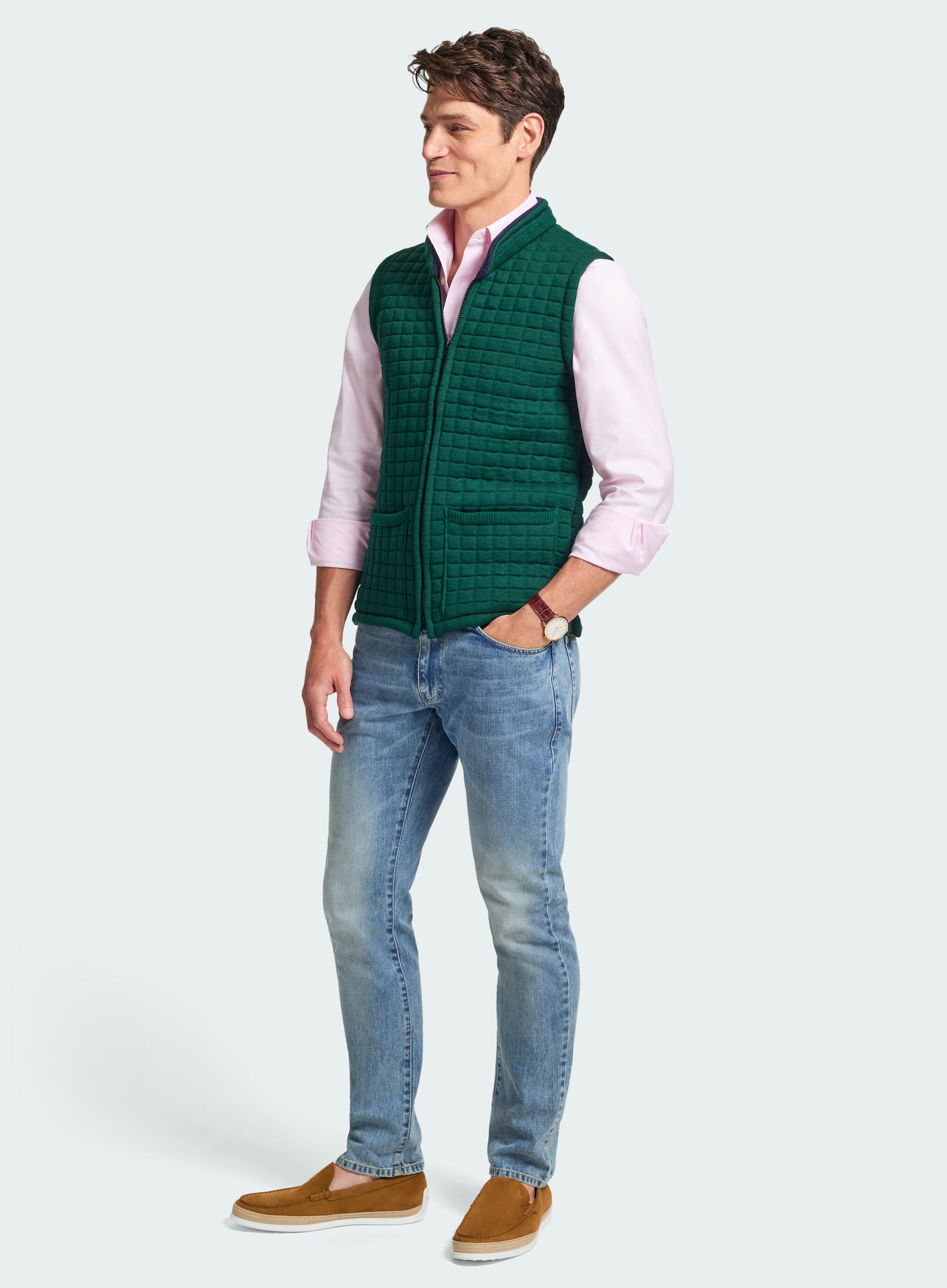 Quilted Nehru Wool Gilet - Green