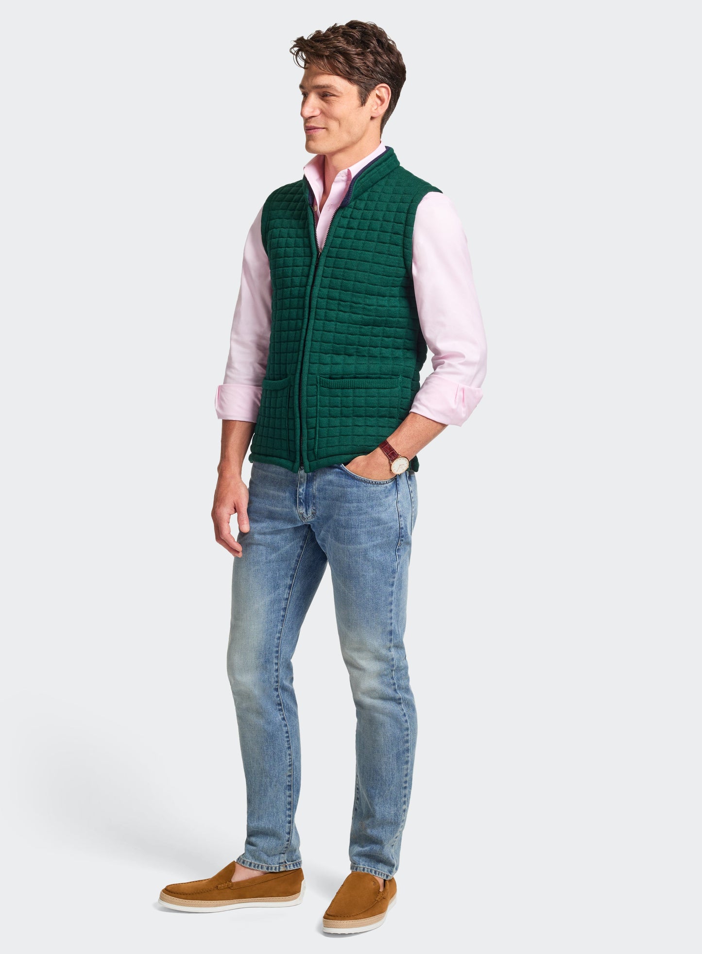 Quilted Nehru Wool Gilet - Green