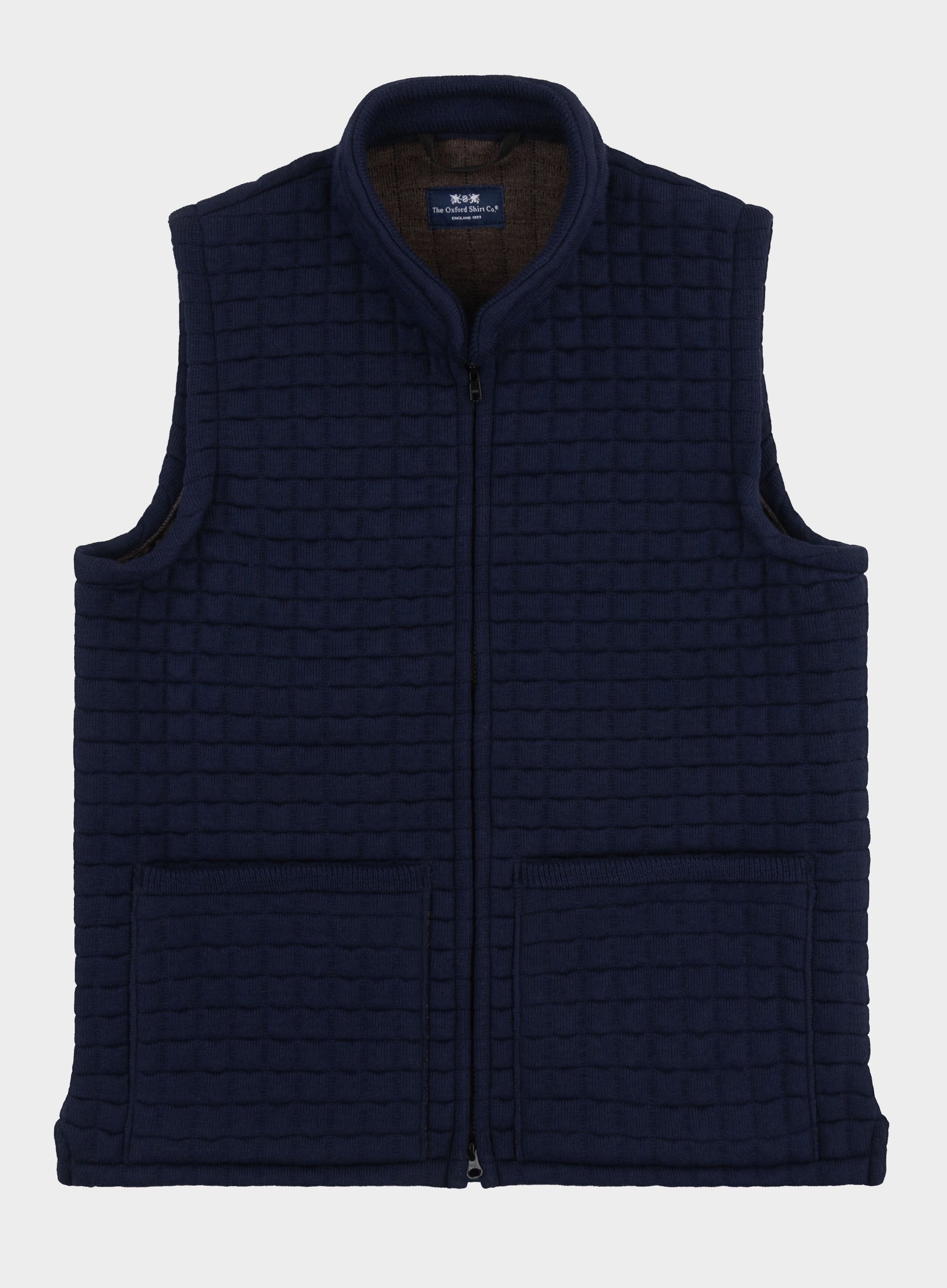 Quilted Nehru Wool Gilet - Navy