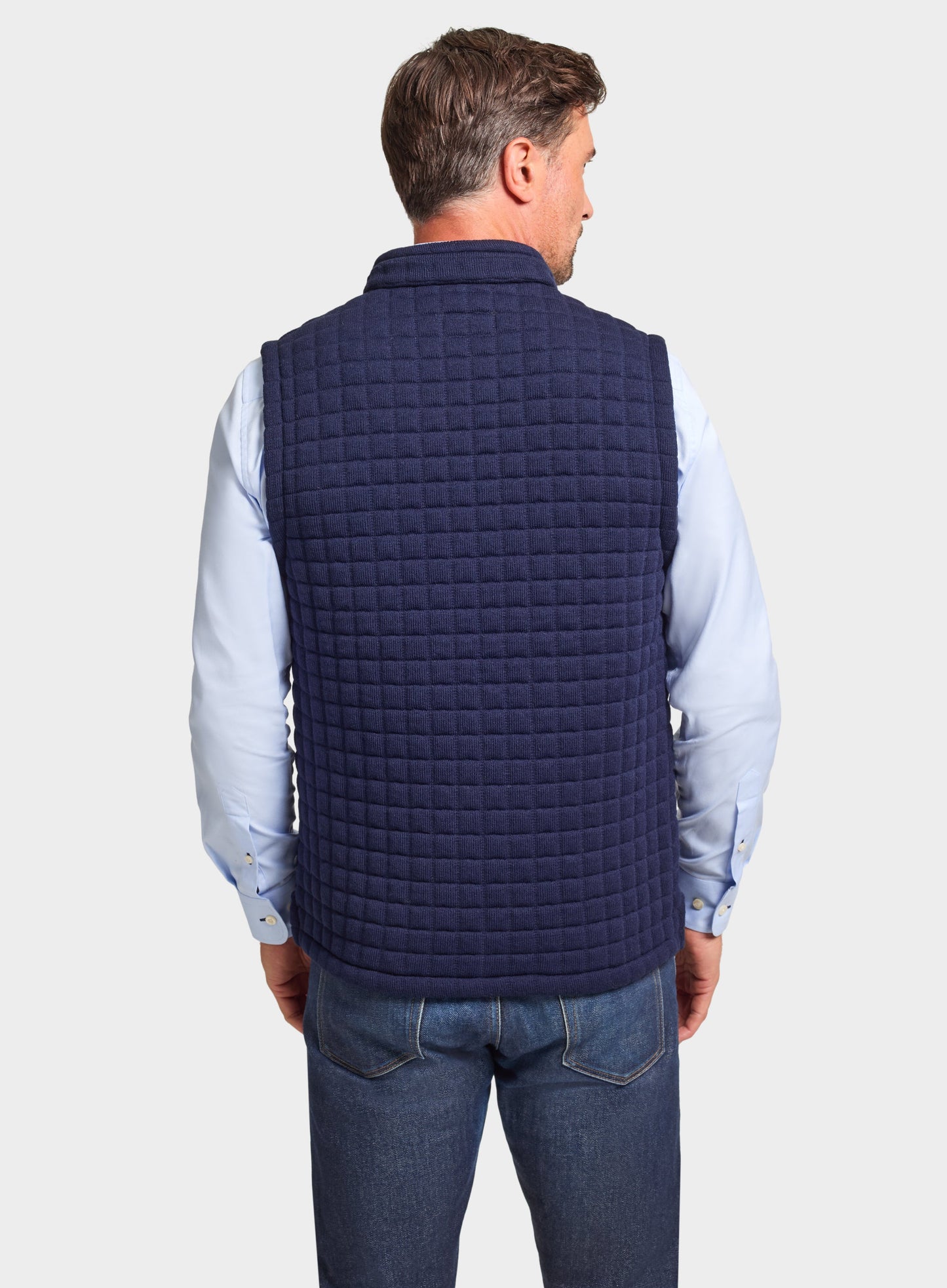 Quilted Nehru Wool Gilet - Navy