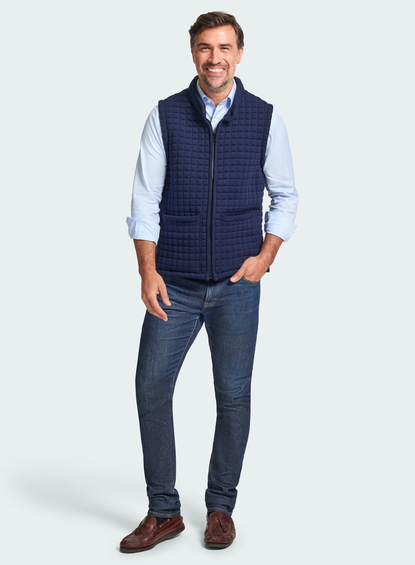 Quilted Nehru Wool Gilet - Navy