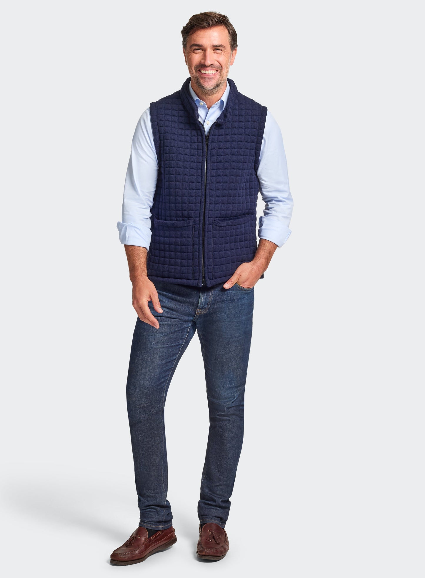 Quilted Nehru Wool Gilet - Navy