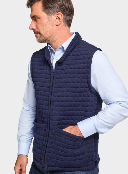 Quilted Nehru Wool Gilet - Navy