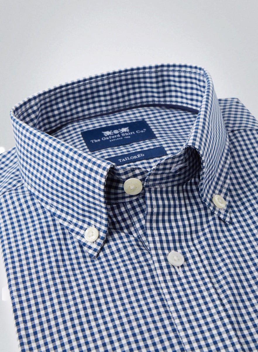 Mens Button Down Gingham Shirt in Navy Oxford Shirt Co