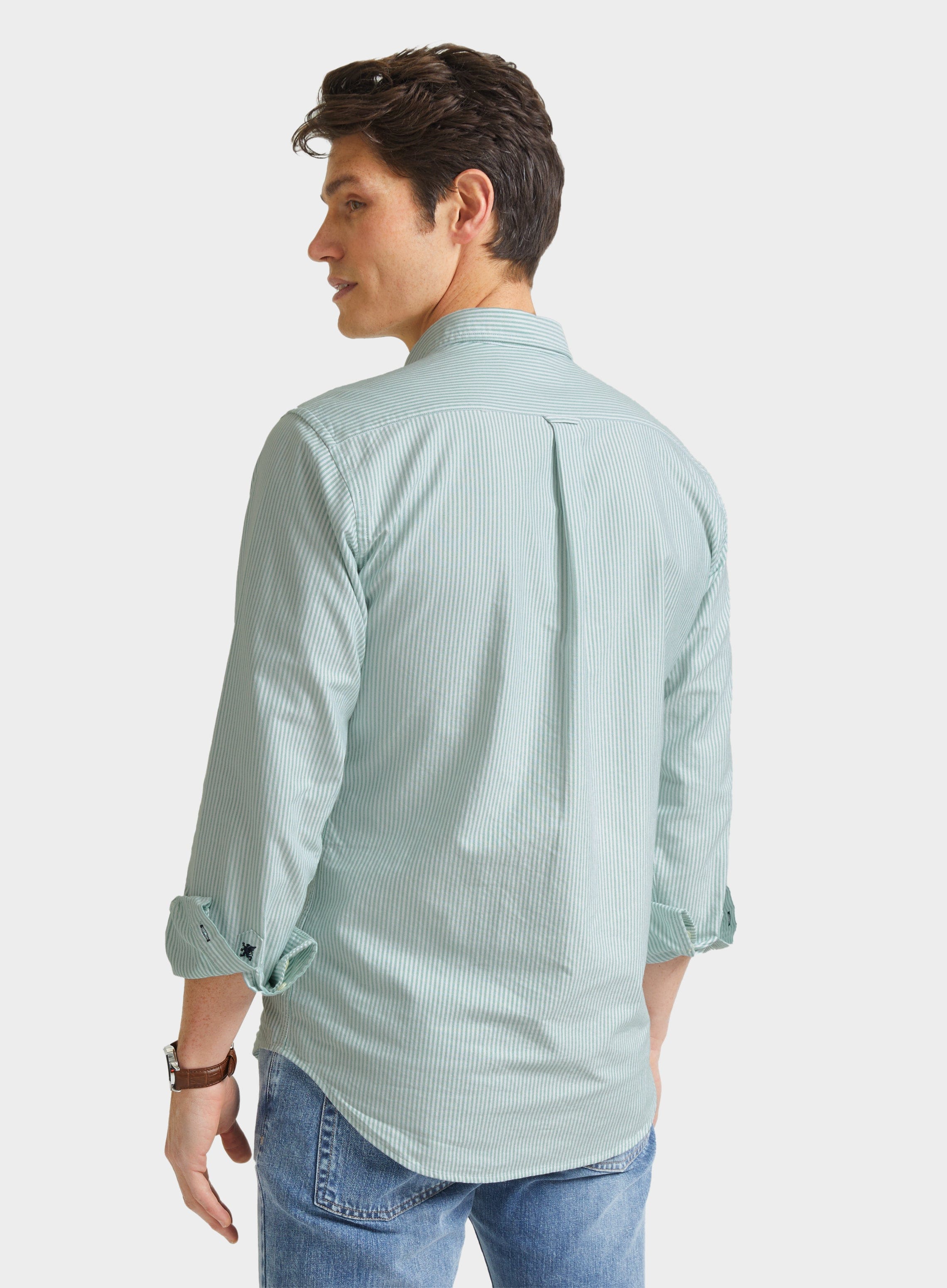 Mens green striped dress shirt sale