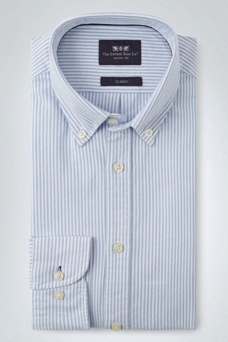 Mens Button Down Oxford Shirt in Blue Stripe Oxford Shirt Co